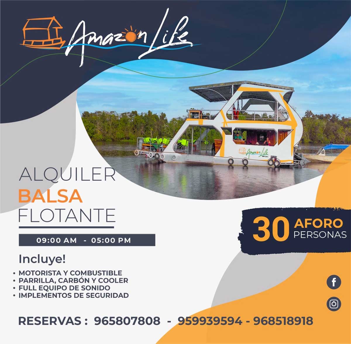 Alquiler de balsa flotante Amazon Life – Iquitos – Loreto – Perú