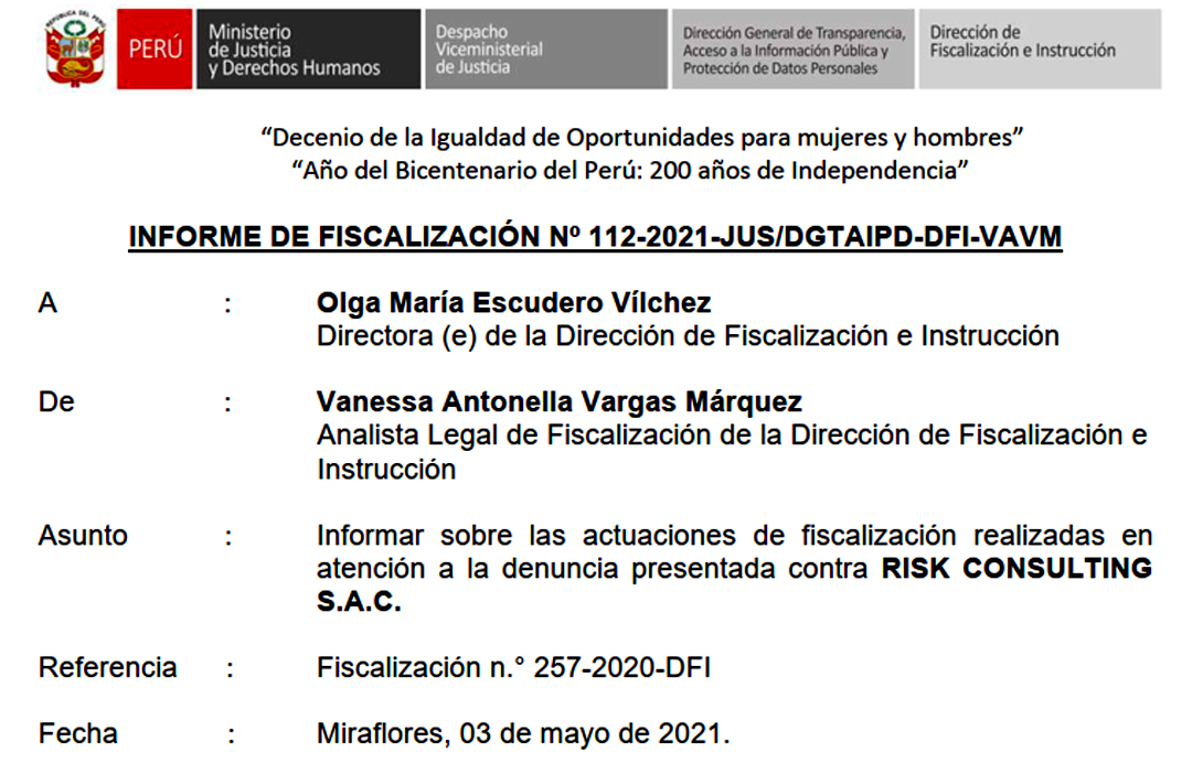 Informe de Fiscalización 112-2021-JUS DGTAIPD-DFI-VAVM