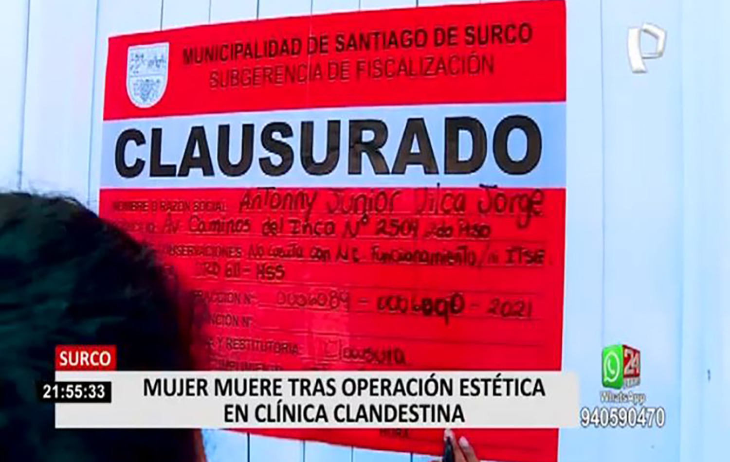 Local de Clínica en SURCO CLAUSURADA cuyo encargado era Antony Junior Vilca Jorge