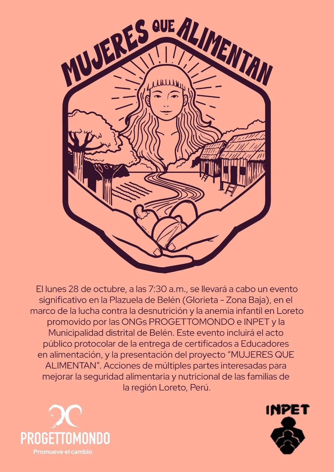 Evento en la Plazuela de Belén reconocerá a educadores en alimentación y presentará el proyecto “Mujeres que Alimentan”, orientado a mejorar la nutrición y fortalecer la economía local liderada por mujeres en Loreto.